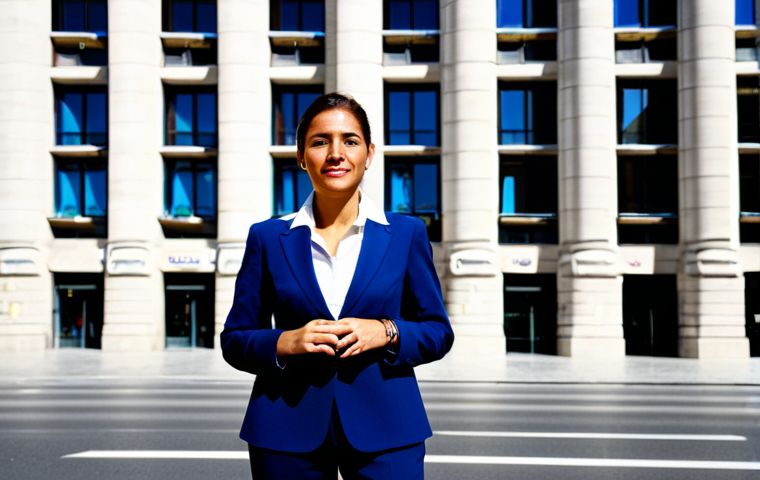 Businesswoman in Madrid**

"A professional businesswoman, fully clothed in a tailored business suit (traje de negocios), standing confidently in front of the Telefonica building on Gran Via in Madrid, Spain.  Bright daylight.  Perfect anatomy, correct proportions, well-formed hands, natural pose, appropriate attire, safe for work, professional photography, high quality."

**