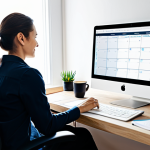 **

"A freelancer working comfortably at an ergonomic desk in a bright, organized home office. They are focused on their laptop, with a cup of coffee nearby. Use soft, natural lighting. Include a calendar or task manager on the screen. The overall impression should be of calm productivity and focused work. safe for work, appropriate content, fully clothed, professional."

**
