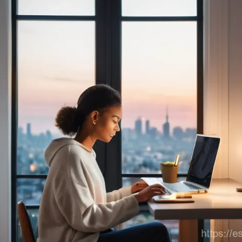 프리랜서로서의 스트레스 관리 방법 - **Disconnecting from Work for Personal Time**
    A freelancer in their cozy, modern home office, ge...