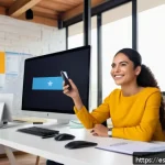 Home 18 프리랜서 일거리를 찾는 방법 - A vibrant digital workspace scene showing a Latino freelance professional in casual business attire ...