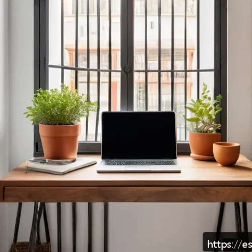 Home 17 프리랜서로 성공하기 위한 시간 관리 방법 - A modern home office setup in a bright, cozy corner of a typical Spanish apartment, featuring a smal...